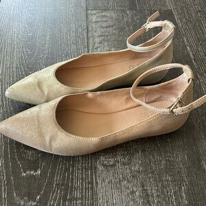Franco Sarto Leather Shimmery golden ballet flats with ankle strap size: 7.5